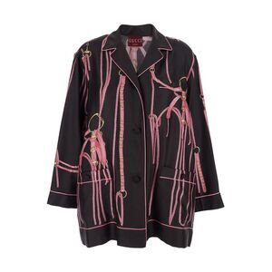 Gucci Women Brown Shirt With Classic Collar And All-Over Print In Silk Woman